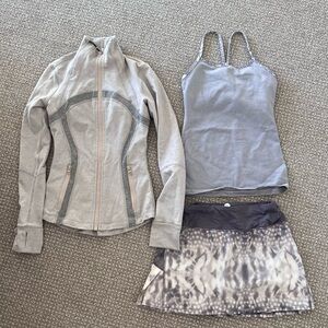 LuluLemon skirt, tank and zip up all size 2